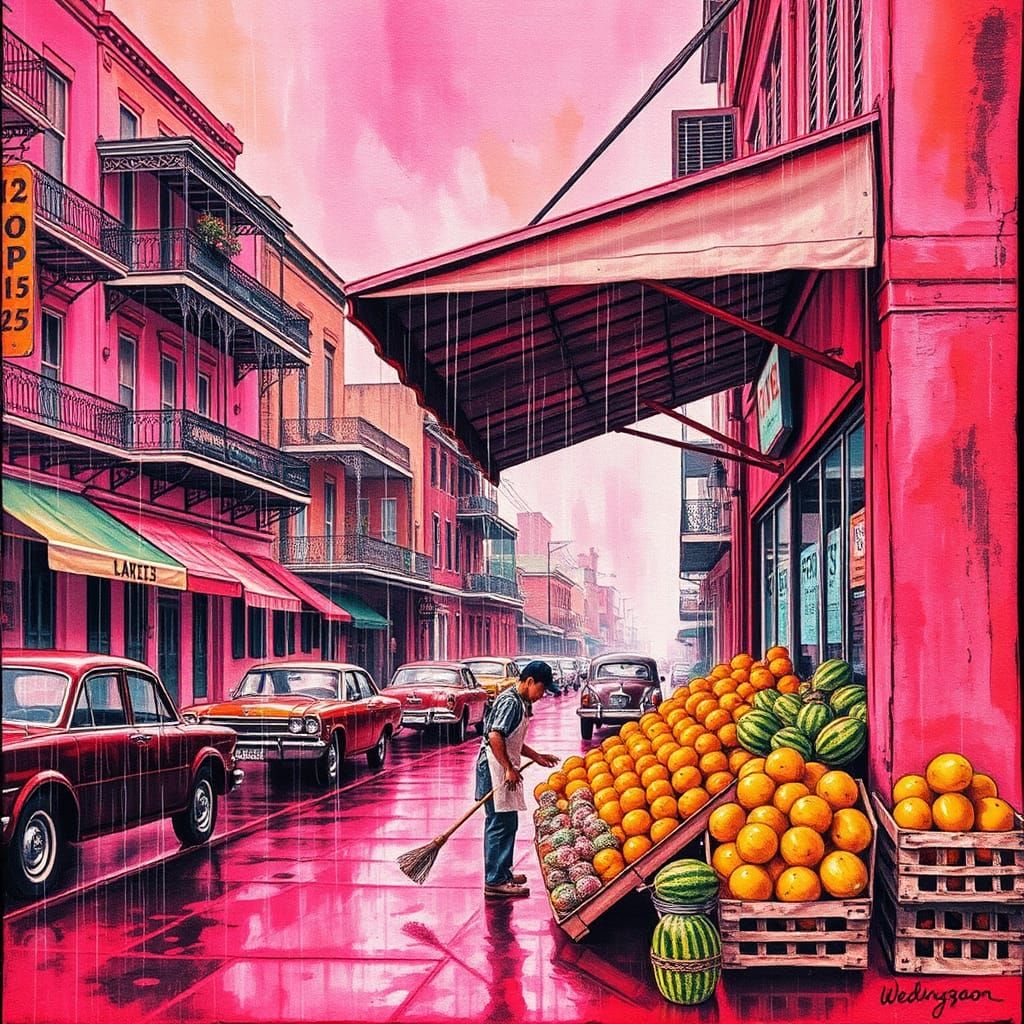 New Orleans Street Scene in Alcohol Ink Style