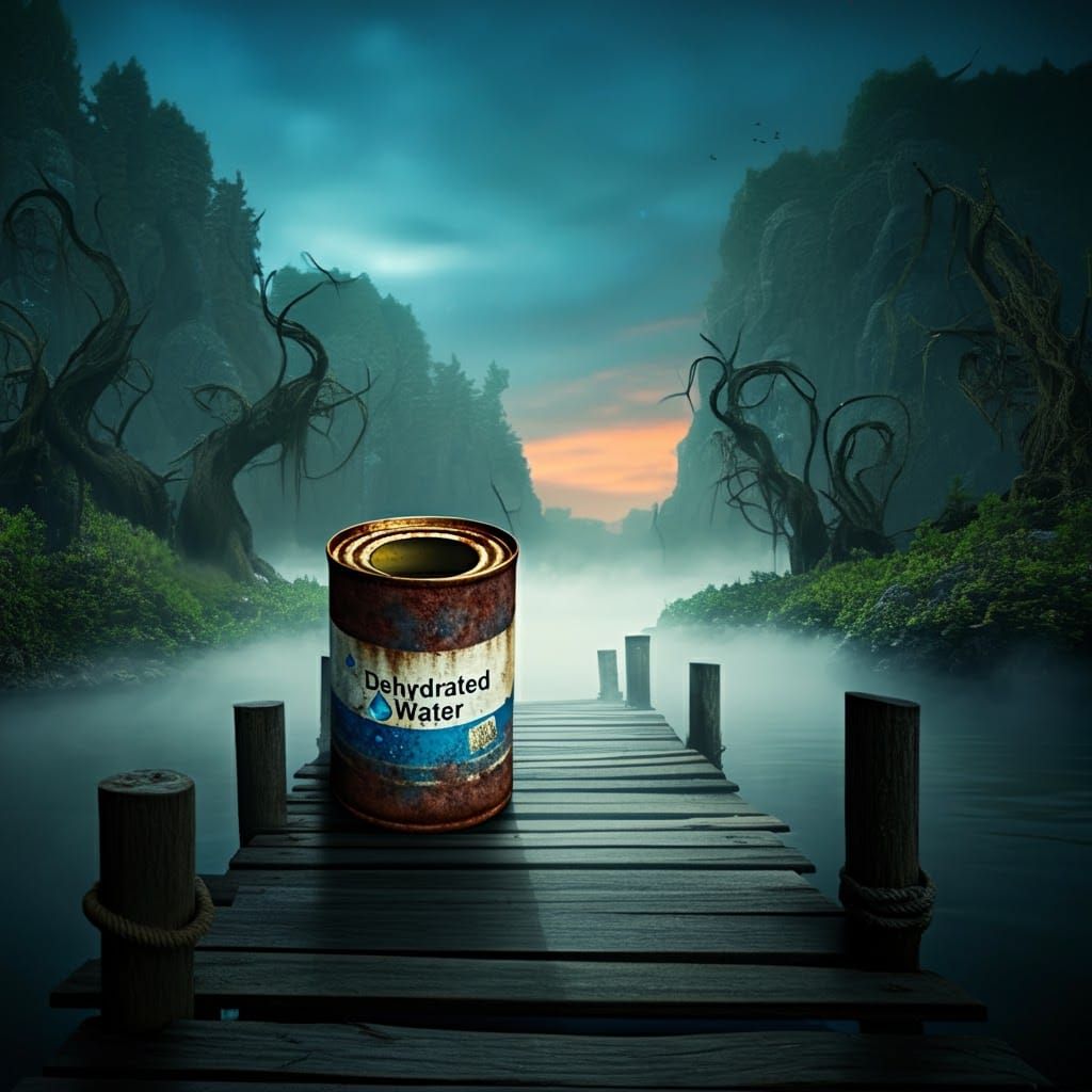 Eerie Landscape with Dehydrated Water Can