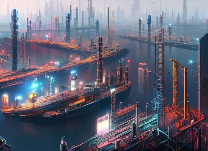 Cyberpunk Shipyard Hyperrealistic Sci-Fi Matte Painting