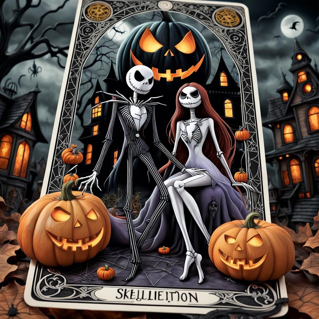 Jack and Sally Halloween Tarot Card in HDR