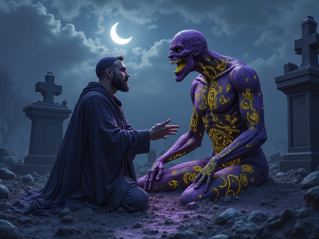 Jewish Priest Creates Golem in Dark Fantasy Cemetery