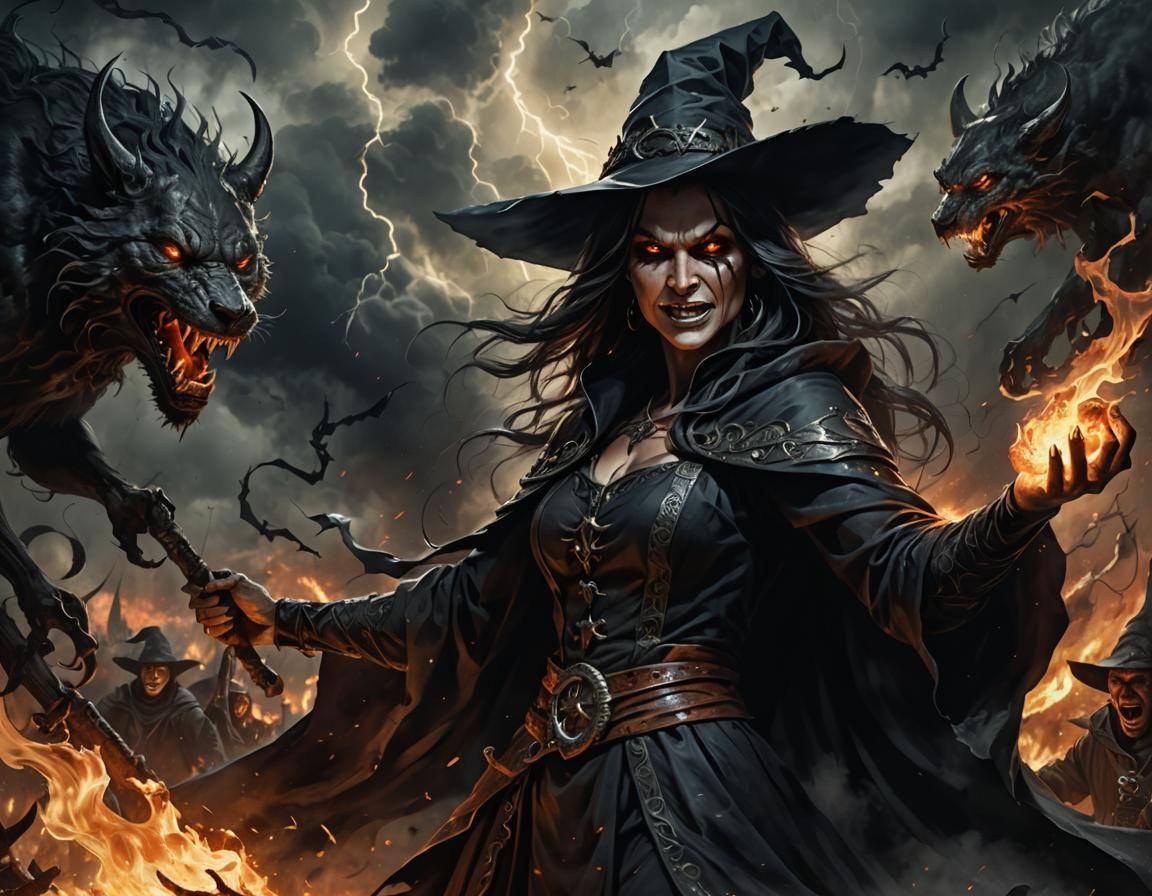 Wickedly Grinning Witch Unleashes Magic