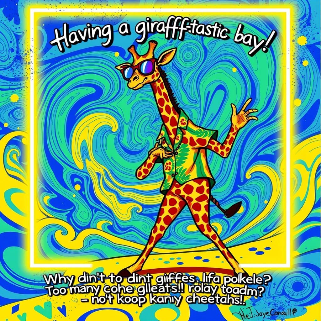 Psychedelic Giraffe Dance in Pop Art Style