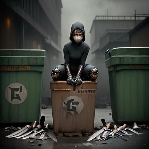 Vintage Photo of Masked Woman with Knives