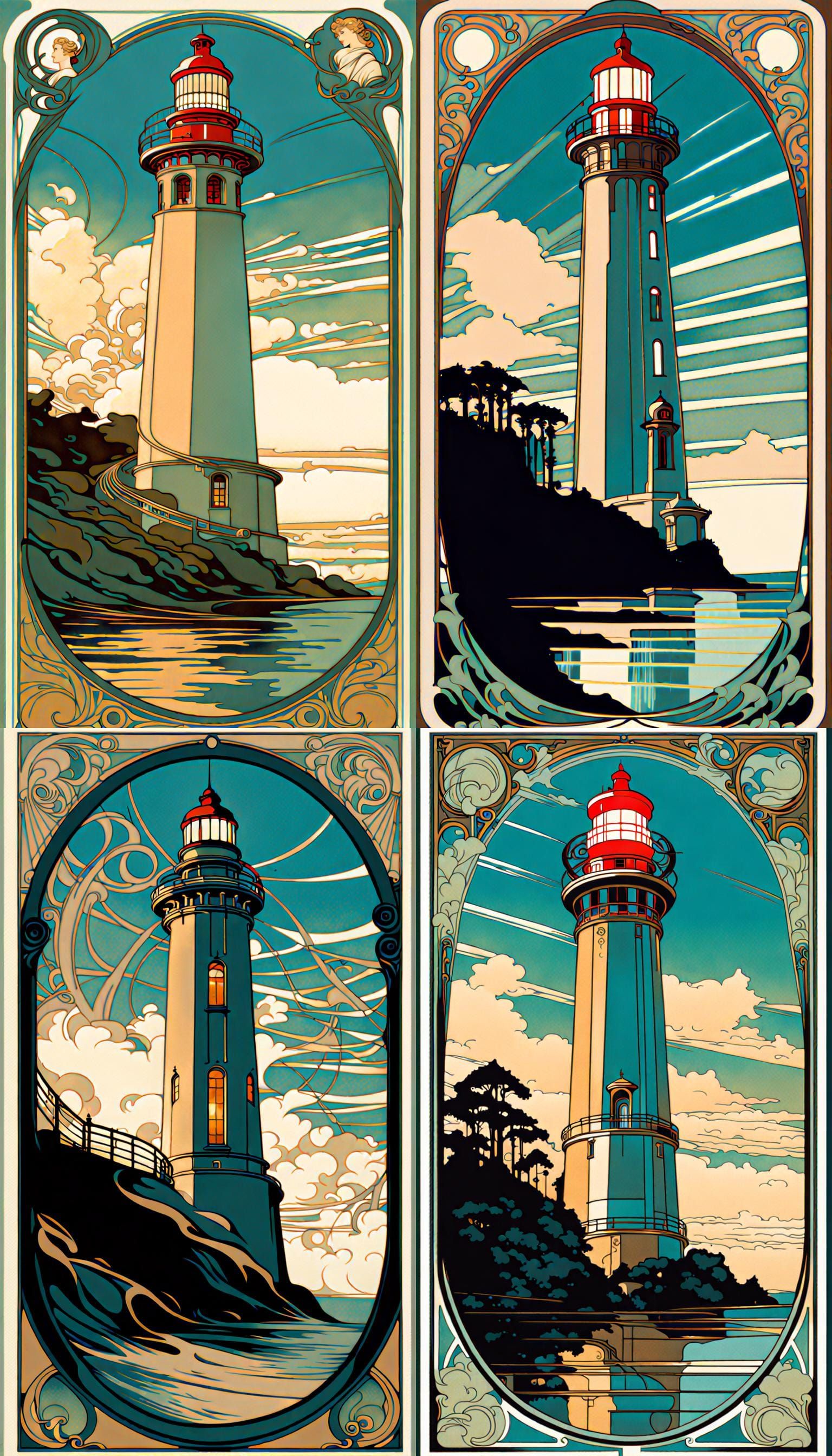 Art Nouveau Lighthouse Card in Art Deco Style