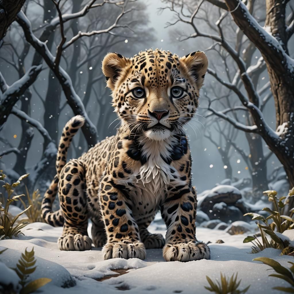 Detailed Painting of a Baby Snow Leopard