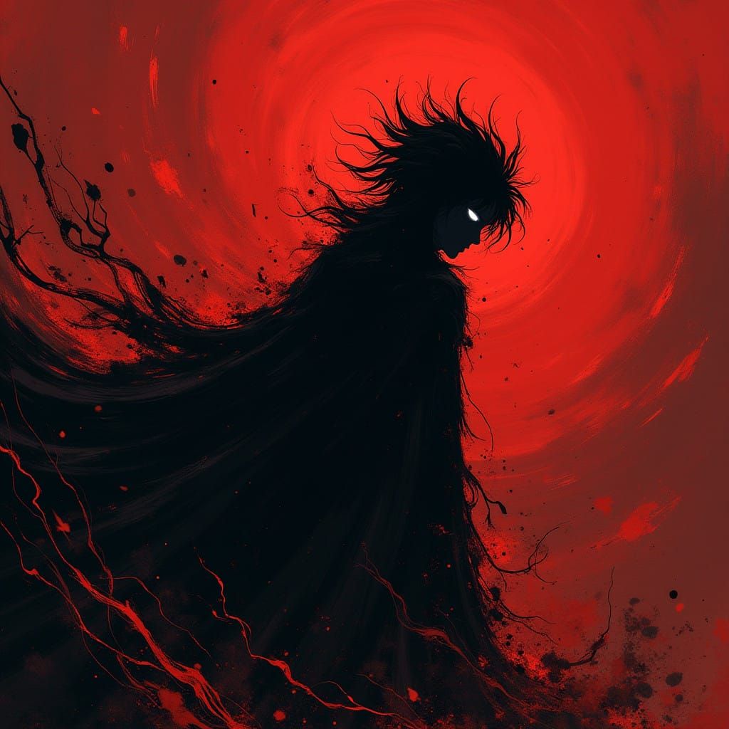 Dark Anime Figure in Turbulent Shadows