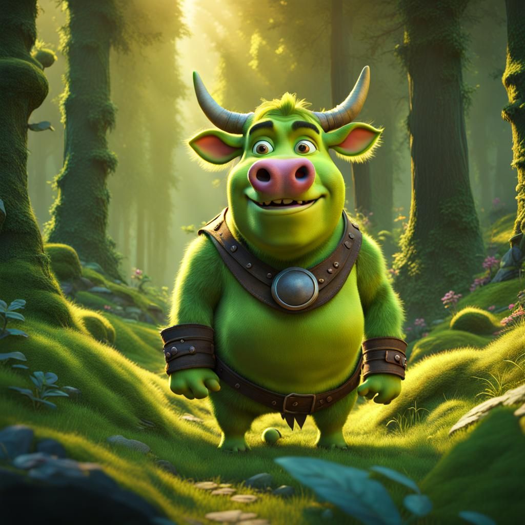 Pixar Furry Cow as Shrek in Forest