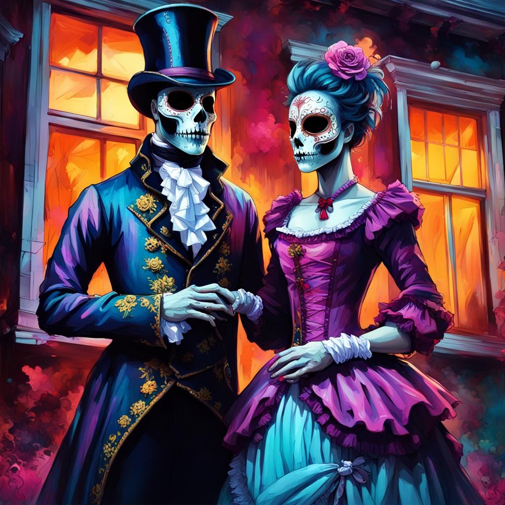 Undead Lovers at a Masquerade Ball: Graffiti Art