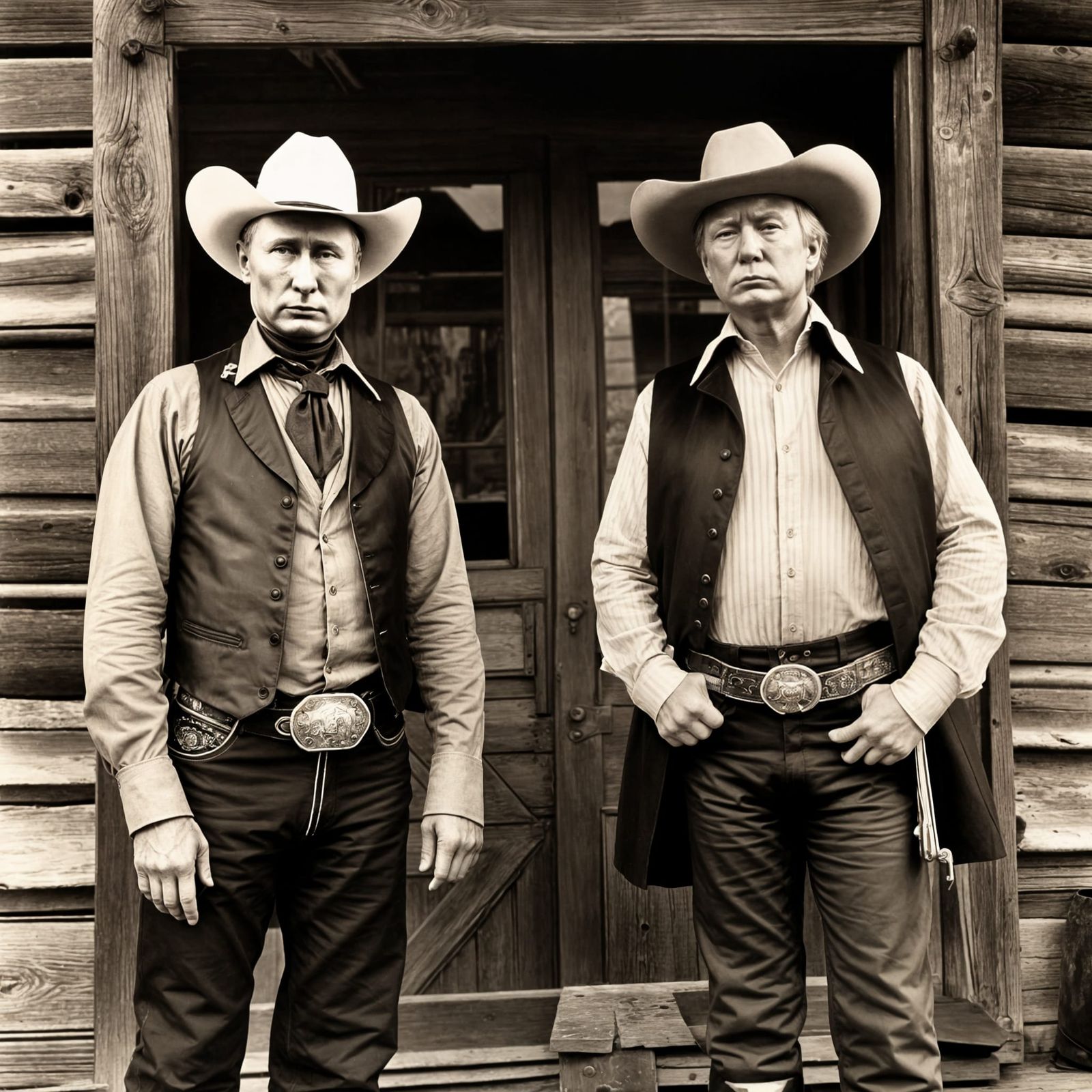 Putin and Trump as Cowboys in Old West Tin Type