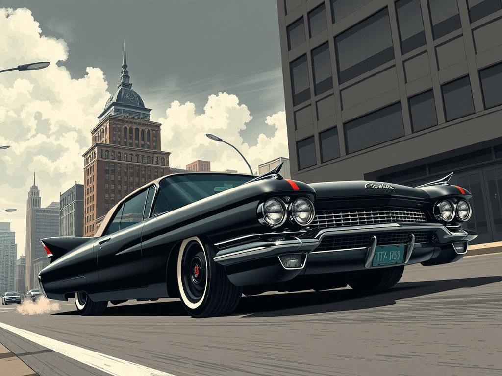 Matte Black 1959 Cadillac Eldorado in Comic Book Style
