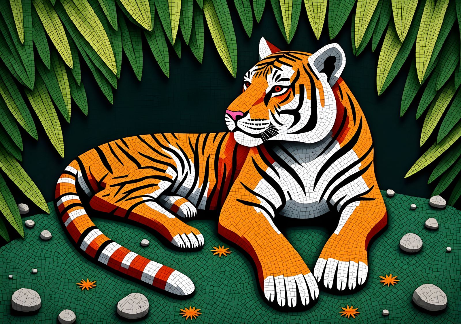 Mosaic Tiger Portrait in Digital Art Style