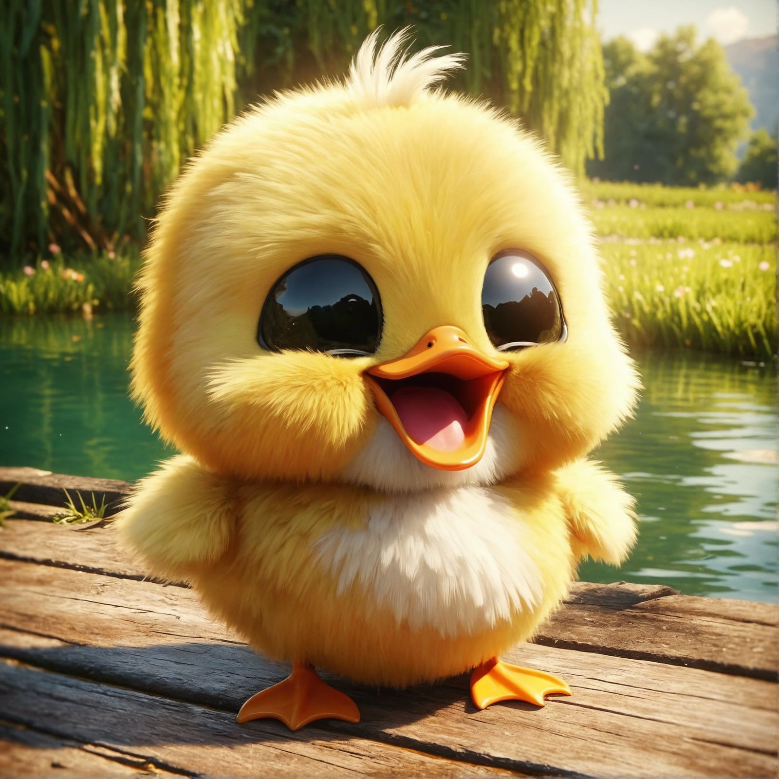 Charming Animated Duck in Tranquil Pond