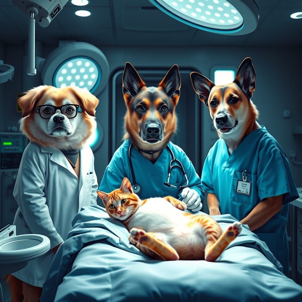 Futuristic Canine Doctors Assist in High-Tech Veterinary Ope...