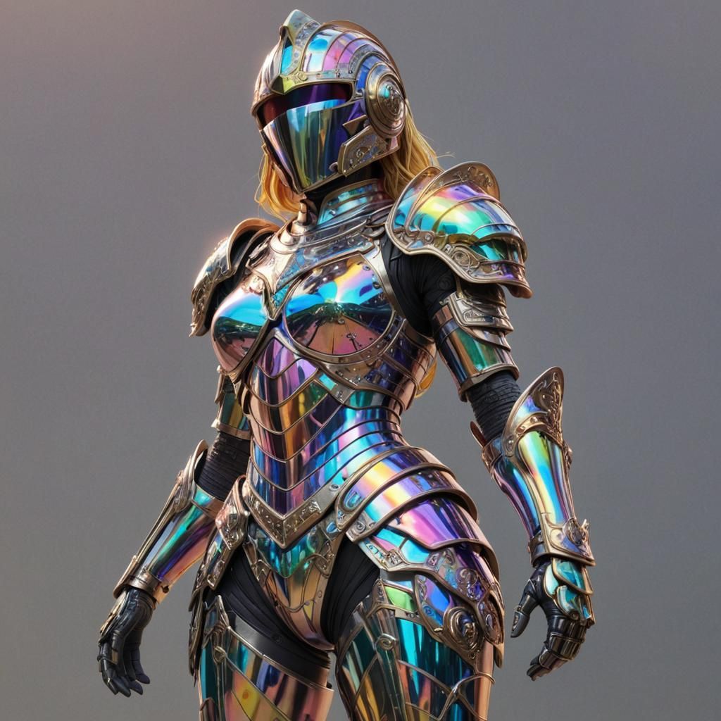 Regal Female Knight in Vibrant Bismuth Armor