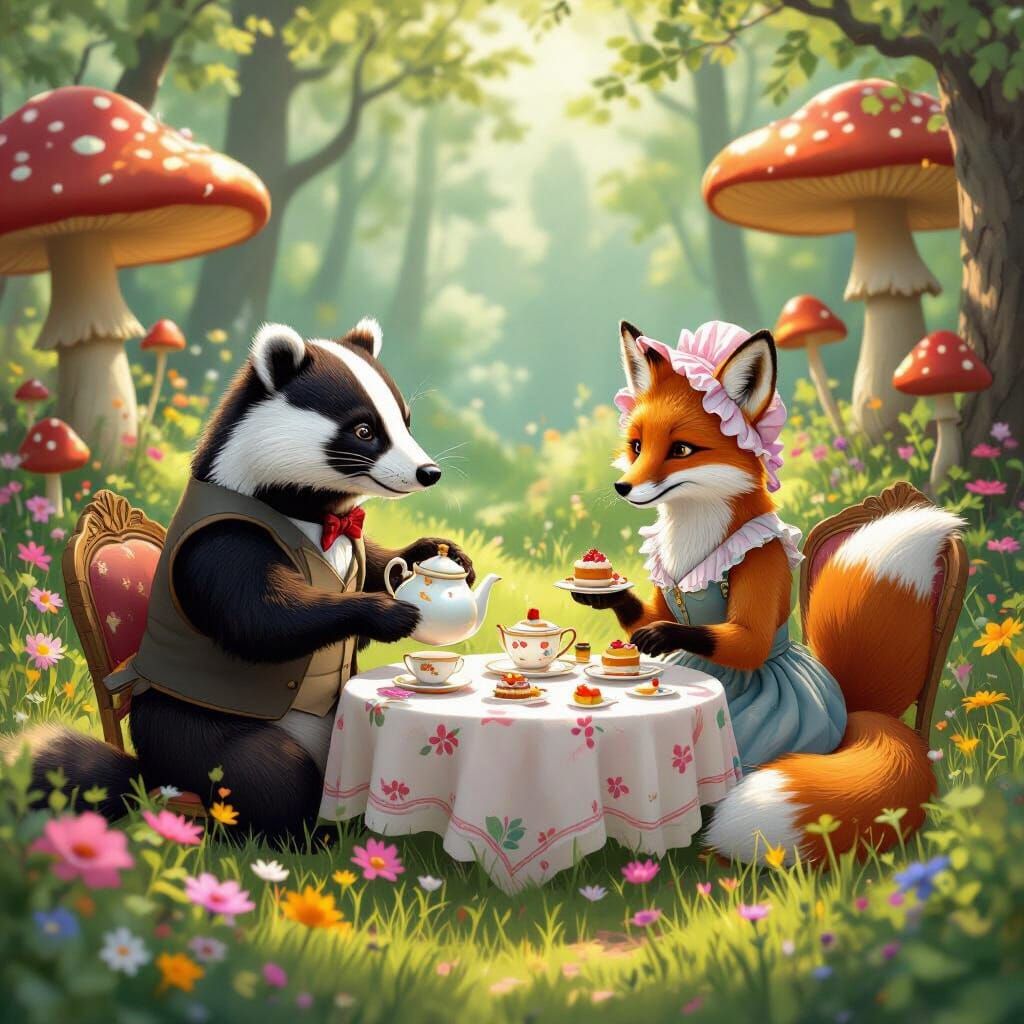 Woodland Creatures Tea Party Storybook Illustration