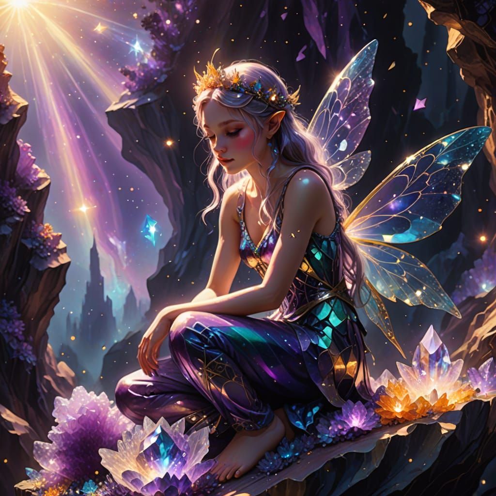 Crystal Fairy on Amethyst Geode: Ethereal Fantasy Art