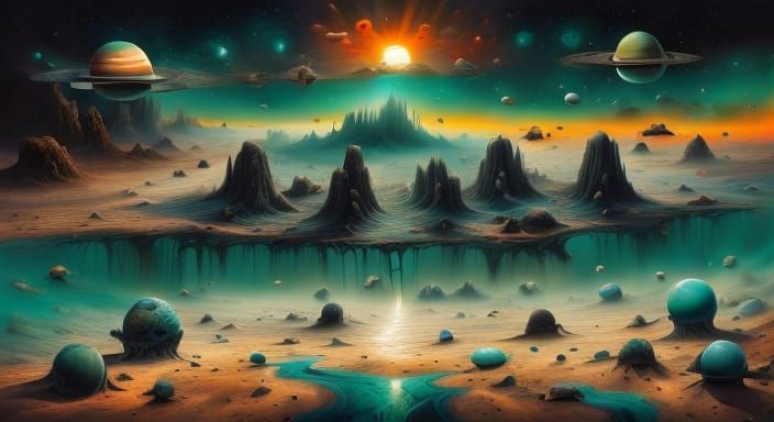 Surreal Abstract Ocean Beach with Sunset