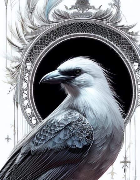 White Raven Portrait with Silver Outline