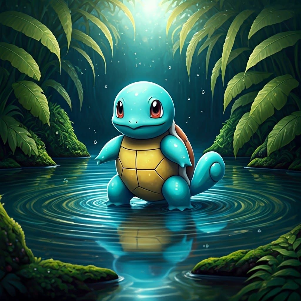 Squirtle in a Dreamlike Water Garden