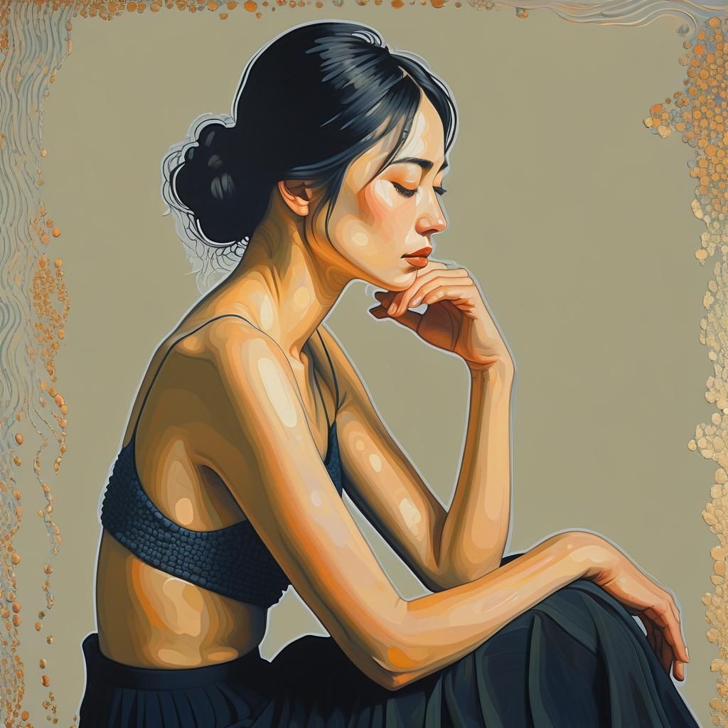 A Young Woman's Introspective Moment in Soft, Pastel Hues