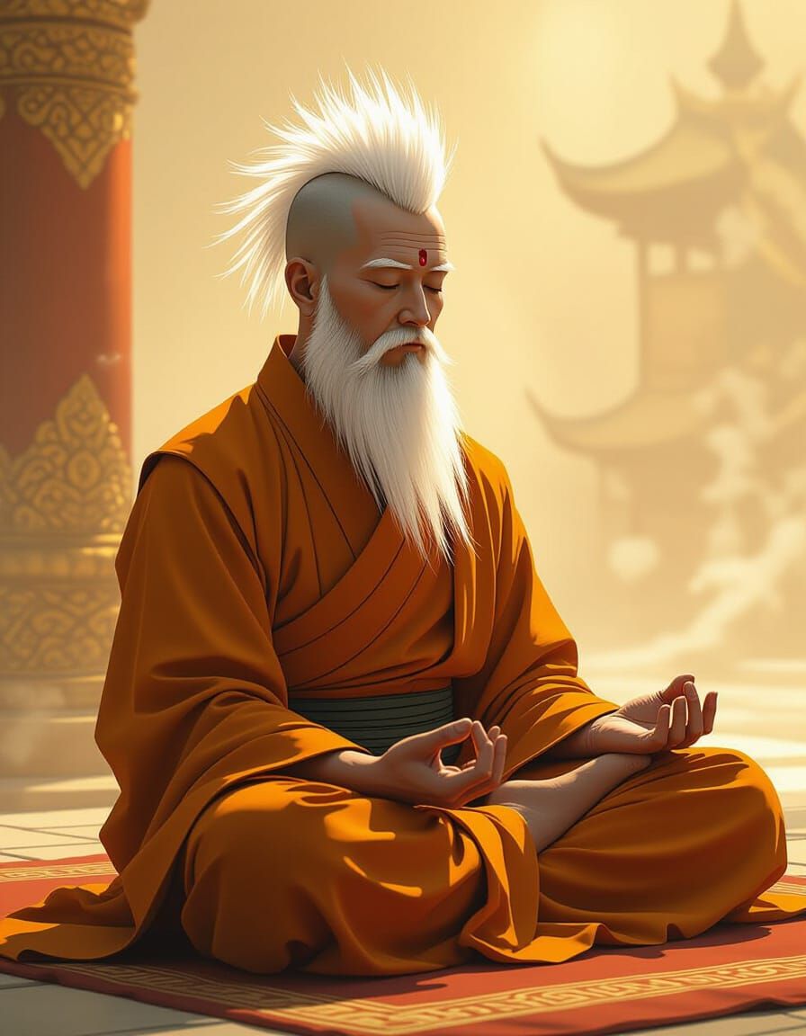 Meditating Monk with Mohawk in Golden Light