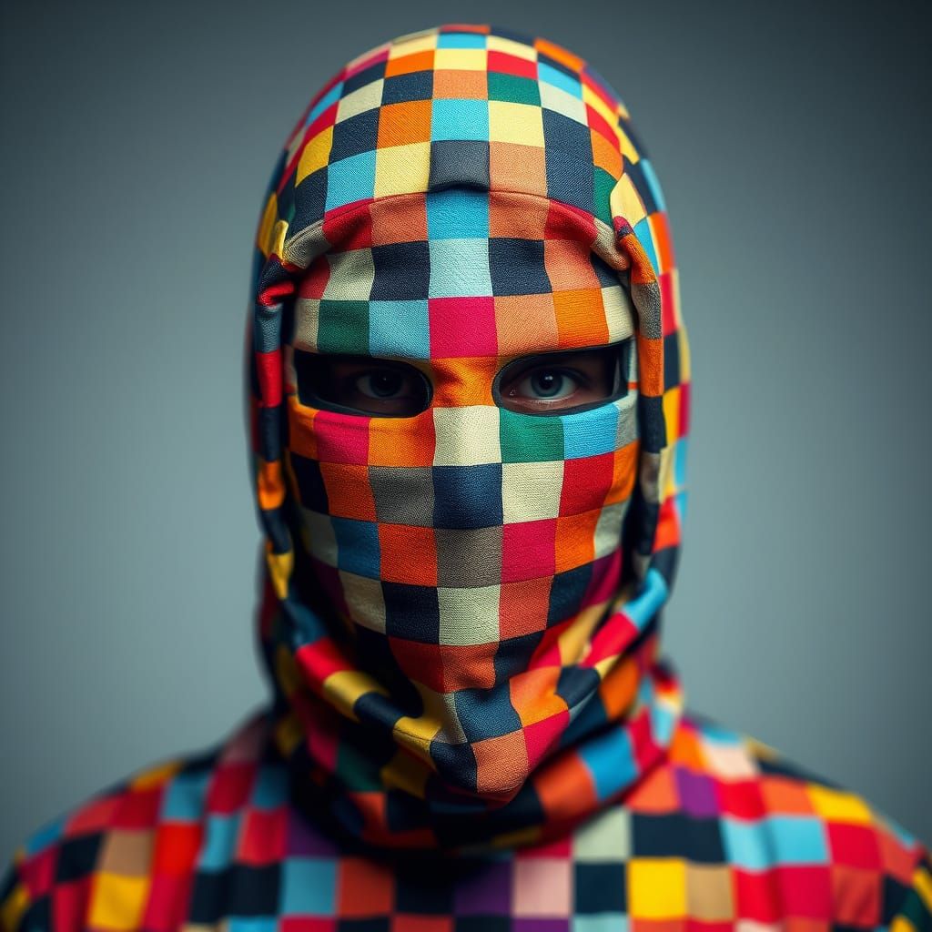 Pixel Art Portrait in Brightly Colored Squares