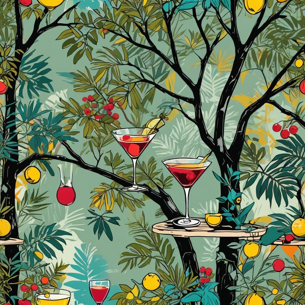 Exotic Botanical Mural for Chic Bar Terrace