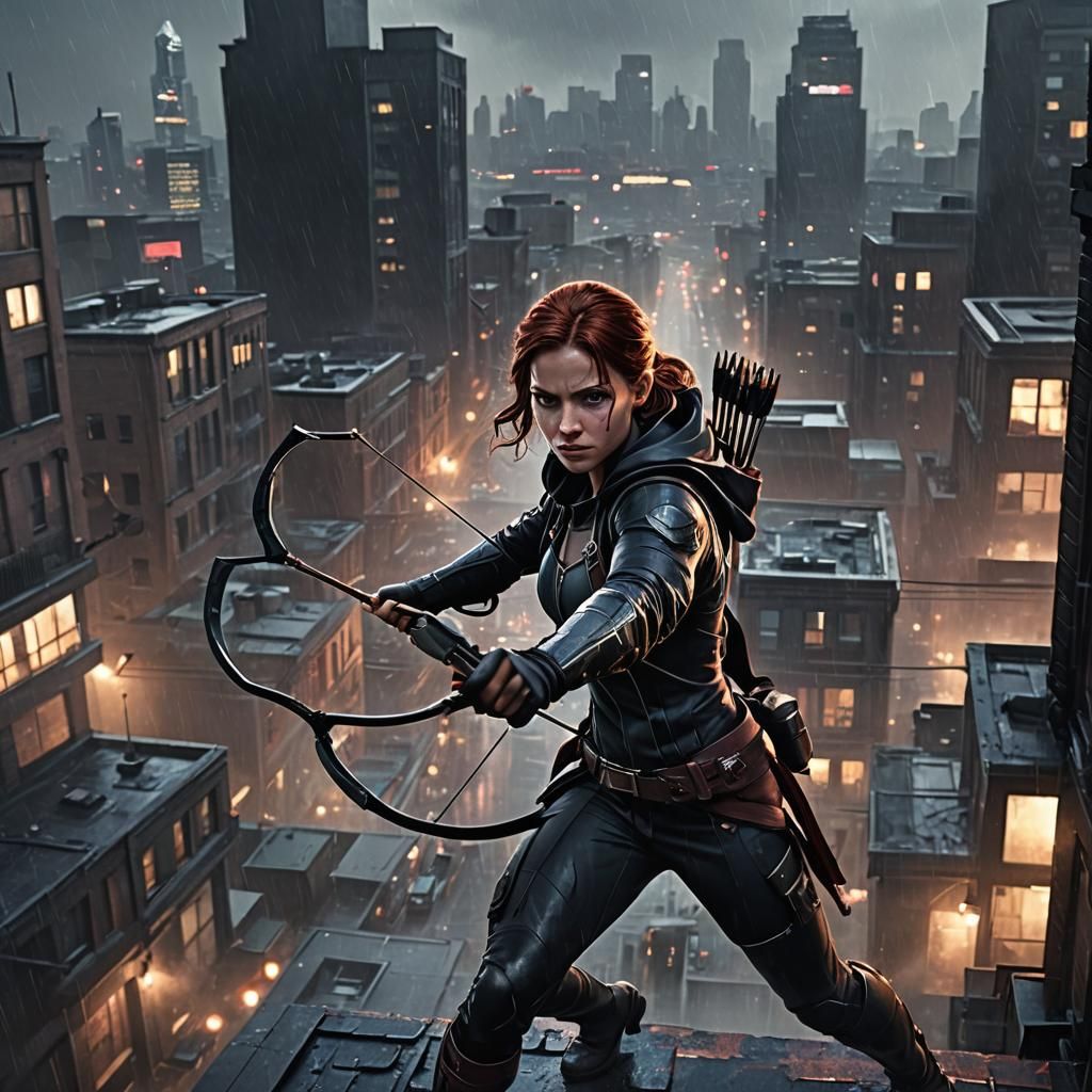 Rooftop Archer: Cinematic Digital Art