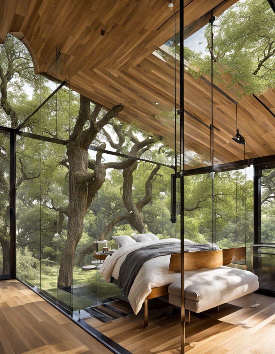 Modern Glass Treehouse Amidst a Majestic Oak