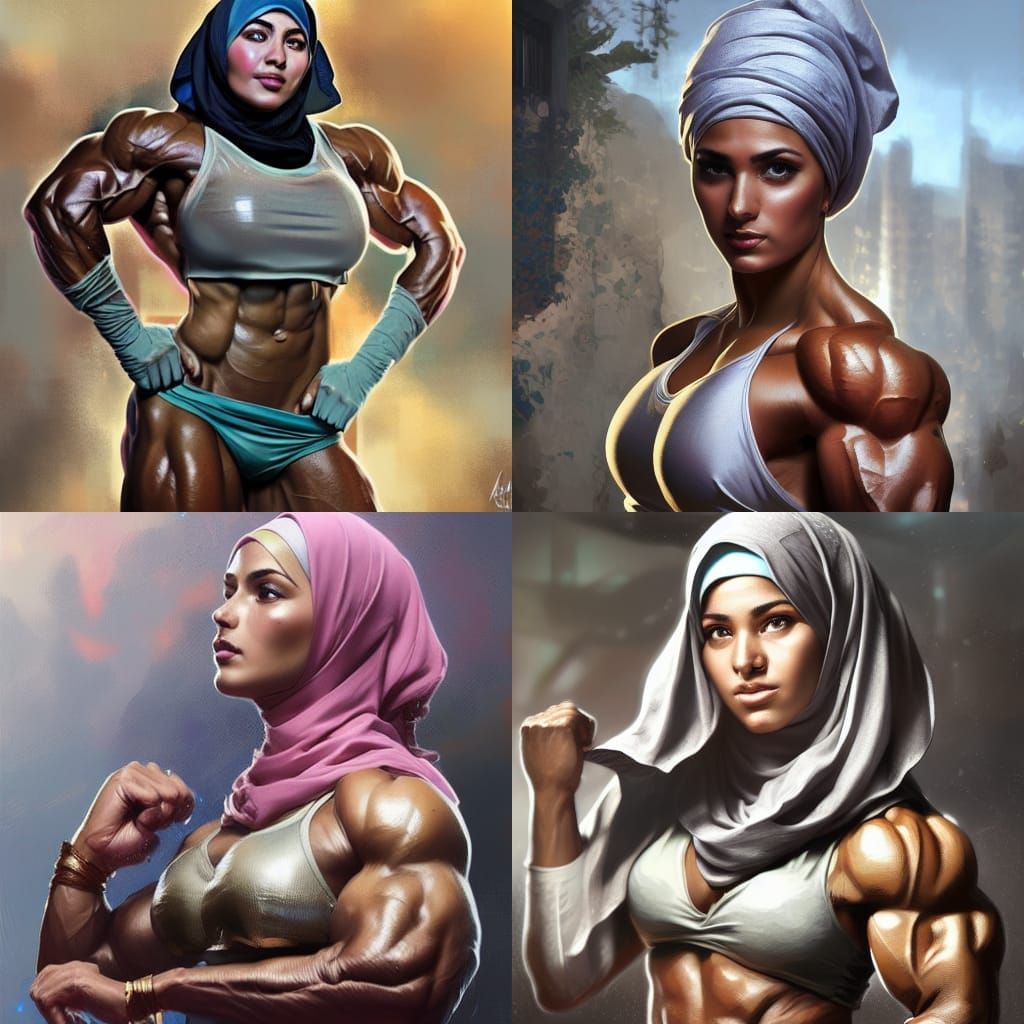 Hyperdetailed Portrait of Muslim Woman Bodybuilder