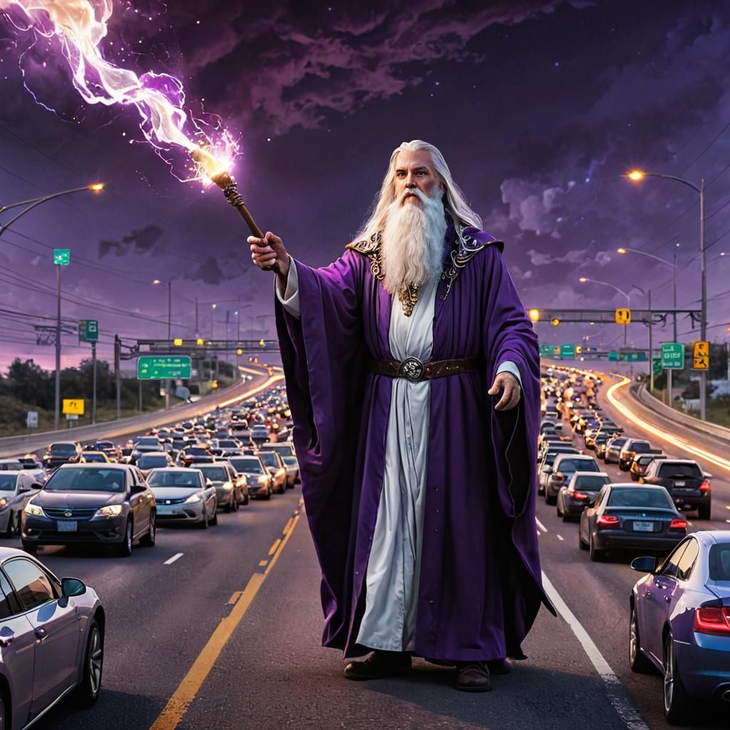 Wizard Conjures Traffic Magic: 3D Digital Art