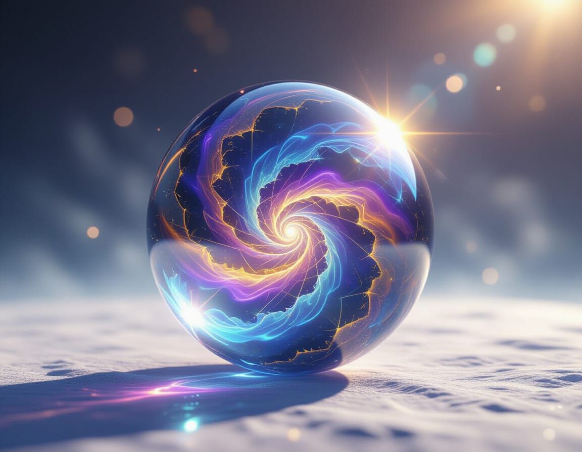 Iridescent Crystal Sphere in Cosmic Nebula: 3D Render