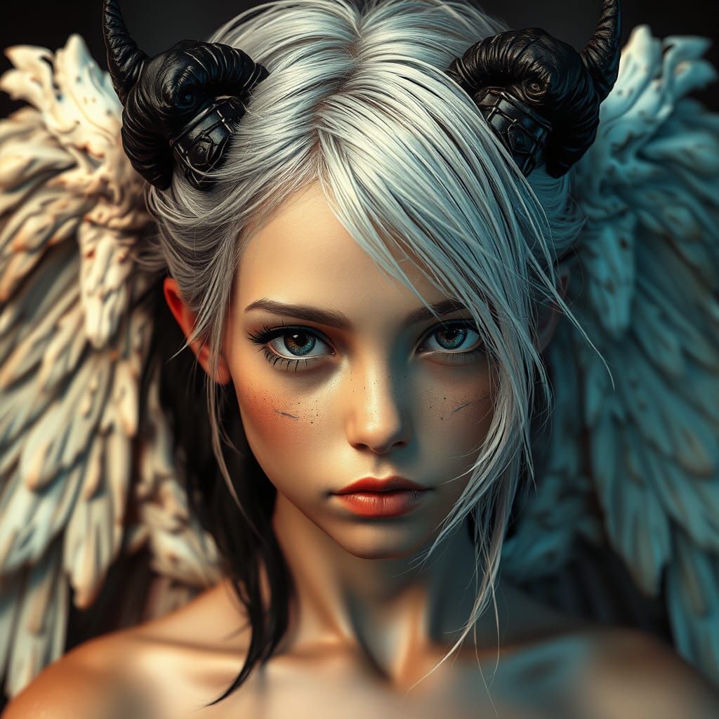 Angel-Demon Hybrid in 8K Concept Art Portrait