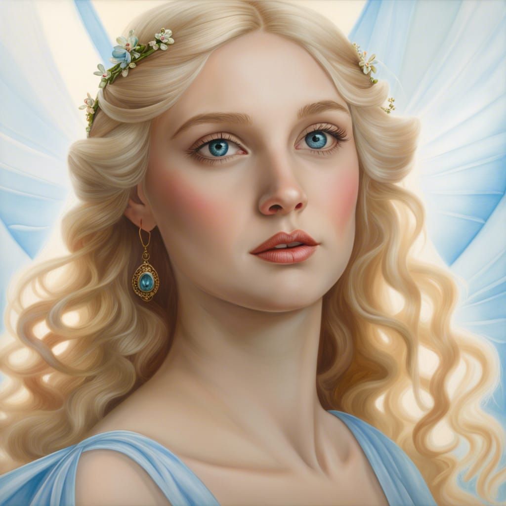Ethereal Blonde Elder: A Pre-Raphaelite Portrait