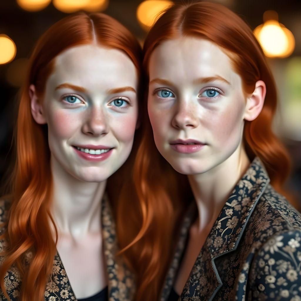 Striking Portrait of Red-headed Twin Sisters