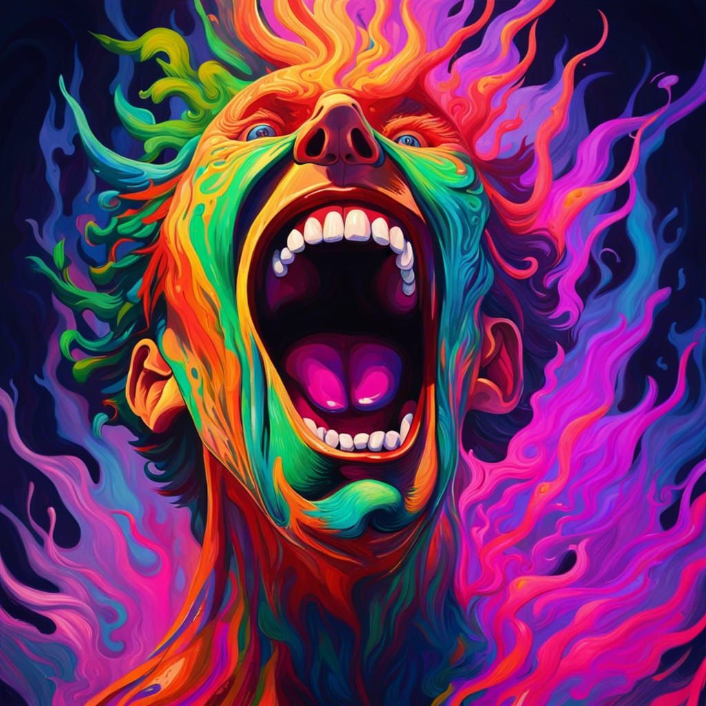 Screaming Madman Portrait in Storybook Realism