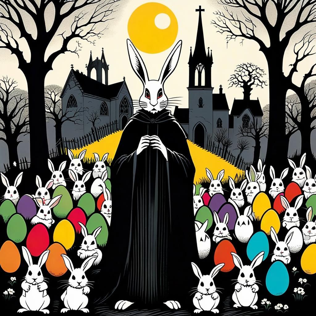 Gothic Easter Egg Hunt Scene in Dark Arts Style