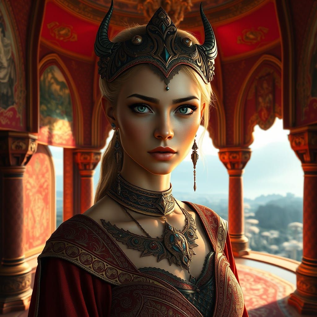 Golden Skinned Chimer Woman in Opulent Chimeri Household