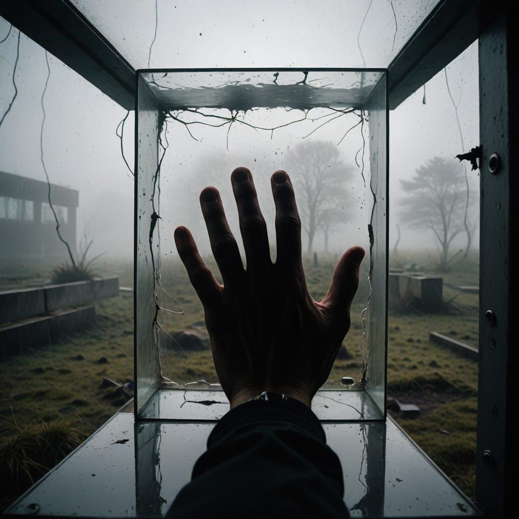 Isolated View From Inside a Dirty Glass Cube