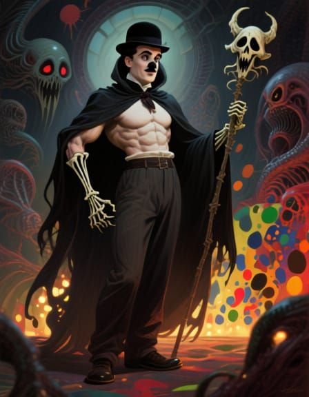 Grim Reaper Charlie Chaplin in Dark Academia Style