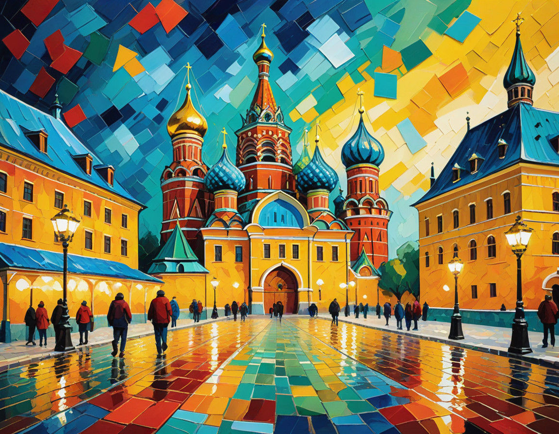 Surreal Kremlin Masterpiece in Vibrant Impasto Style