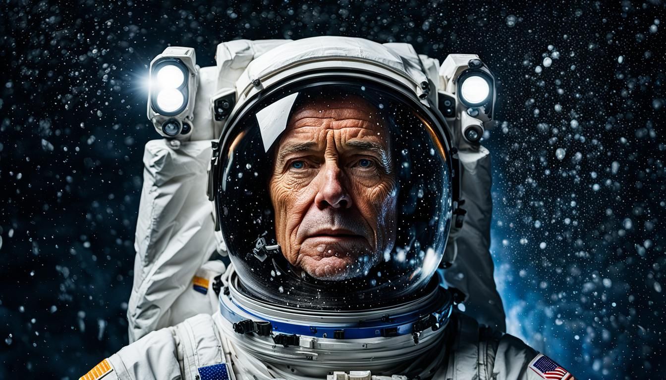 Astronauts in Colorful Space Rain: Detailed Portrait