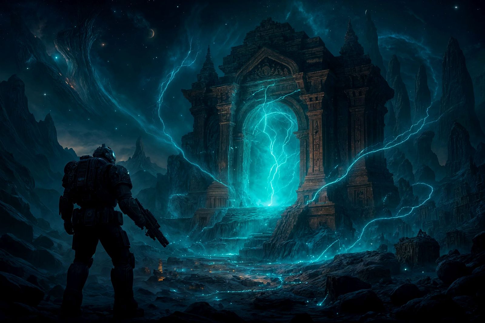 Space Marine Finds Glowing Temple on Alien Planet