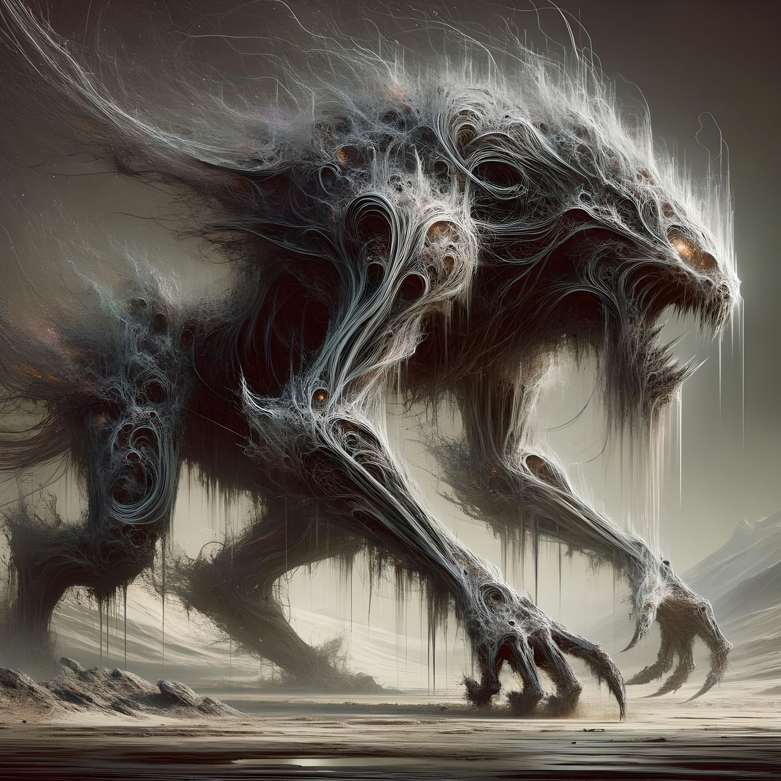 Haunting Astral Beast in Dystopian Photorealism