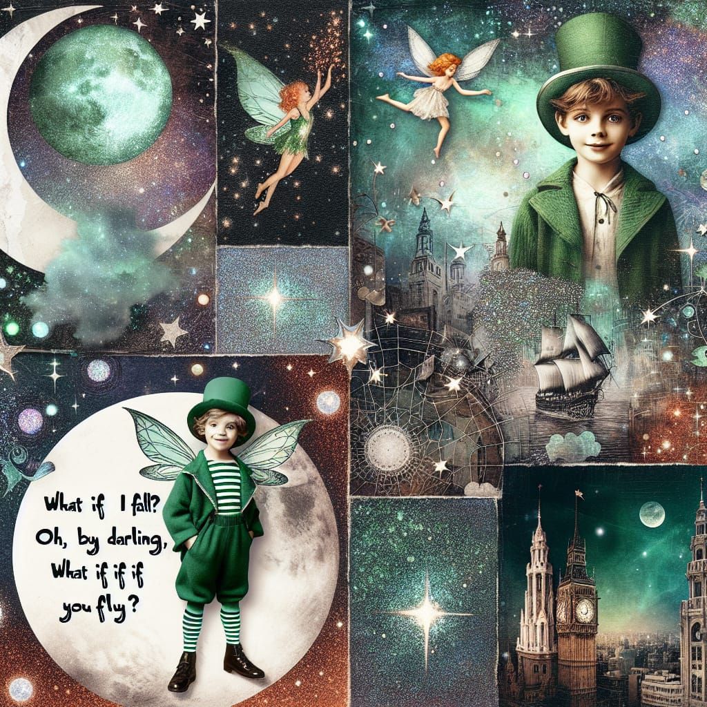 Dreamy Collage Art of Peter Pan's Flight to Neverland