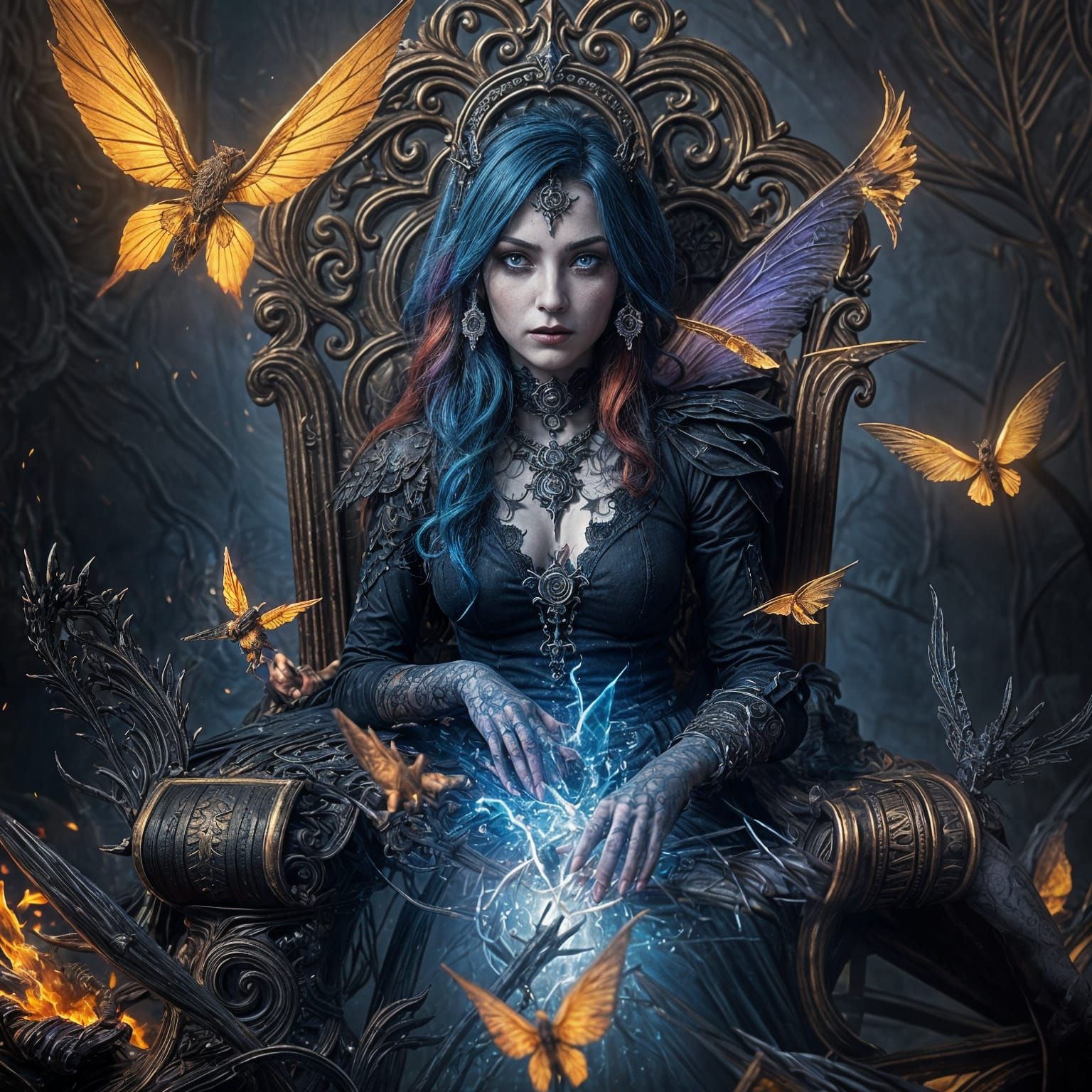 Gothic Woman Summons Faeries Against Demons