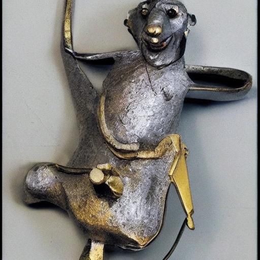 Flying Metal Rat Sculpture in Cubist Style