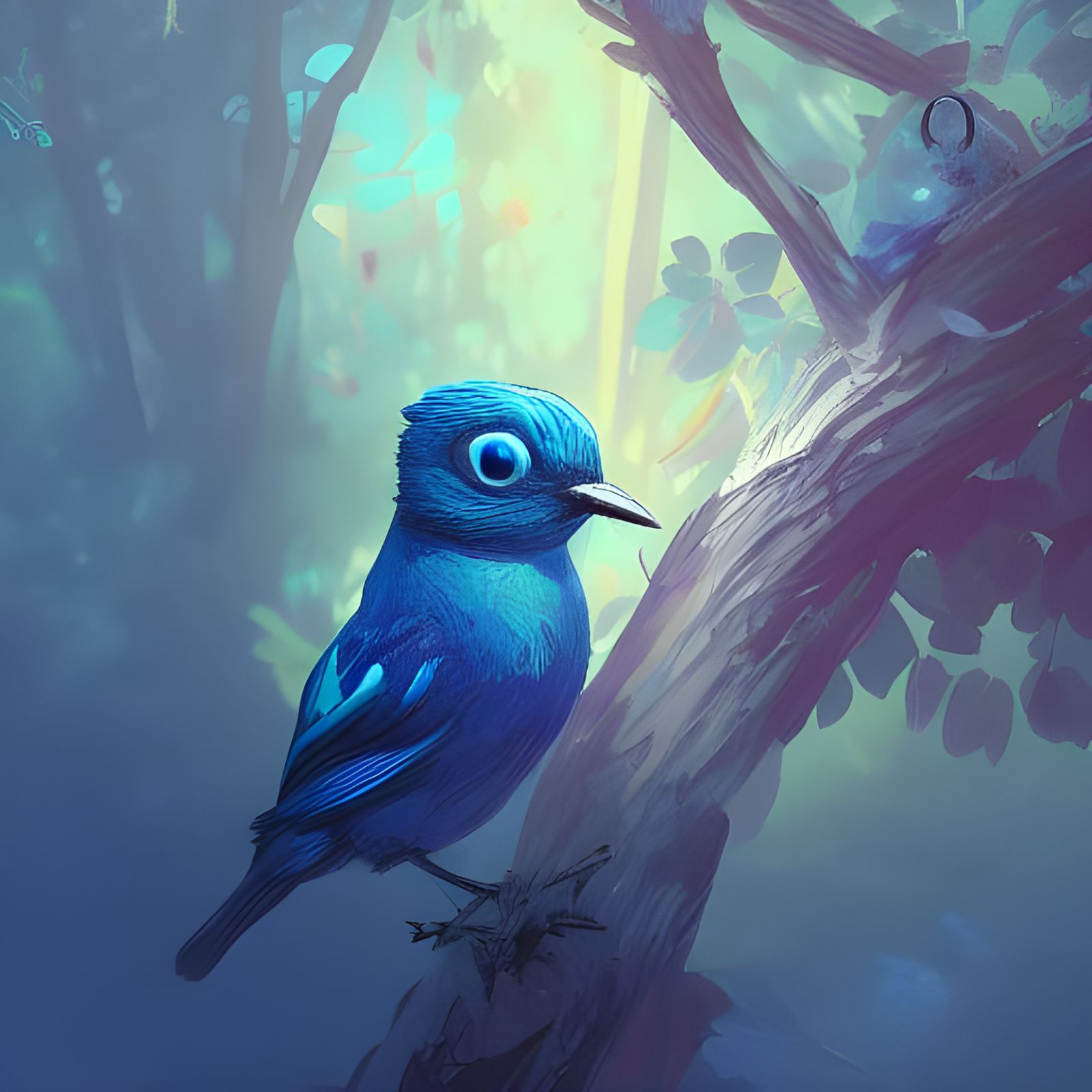 Detailed Blue Bird Digital Illustration