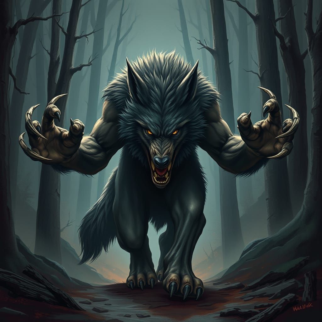 Muscular Werewolf Strolls Through Enchanted Forest